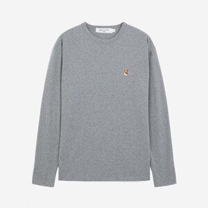MAISON KITSUNE Men's Fox Head Patch Long Sleeve Tee-Shirt Size S In Gray